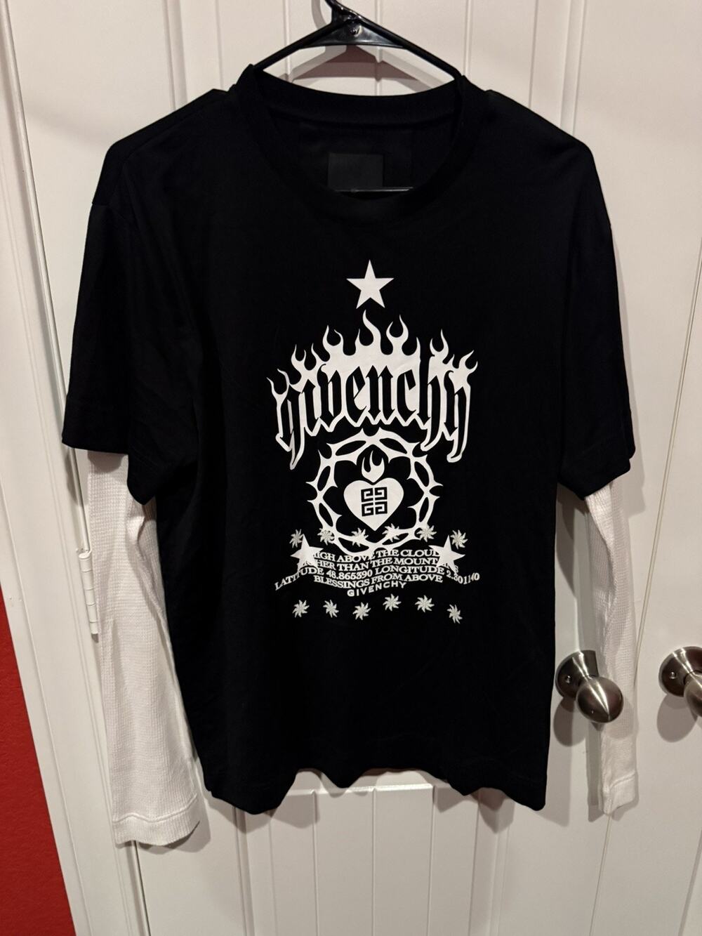 Size small- Givenchy Black Layered Long Sleeve T-Shirt / Black / White